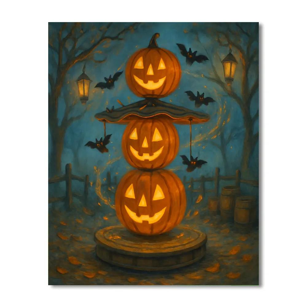 Jack O Lantern Carousel In The Foggy Orchard Numbered painting kits