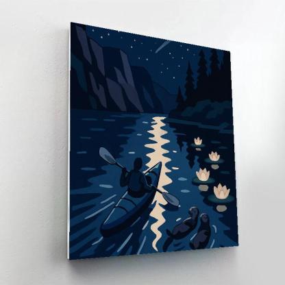 Moonlit Kayak Passage At Sapphire Lake Paint by numbers kits