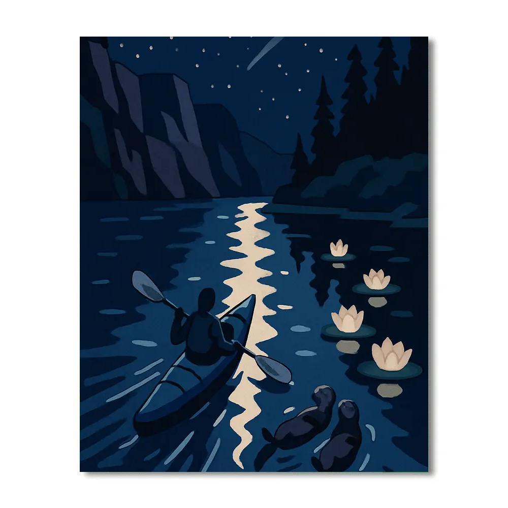 Moonlit Kayak Passage At Sapphire Lake Paint by numbers kits