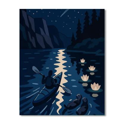 Moonlit Kayak Passage At Sapphire Lake Paint by numbers kits