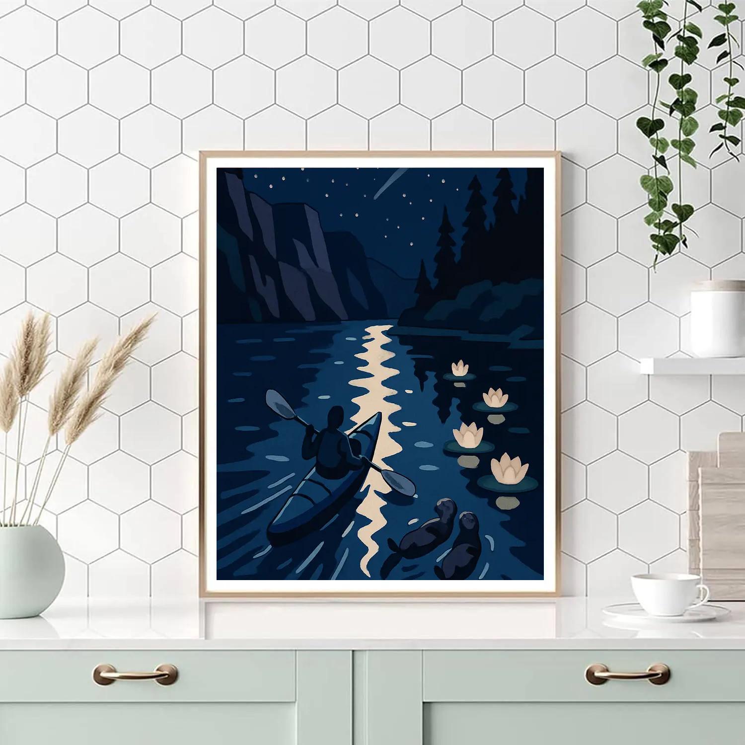 Moonlit Kayak Passage At Sapphire Lake Paint by numbers kits