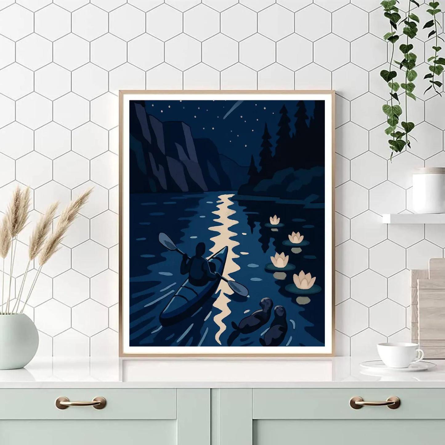 Moonlit Kayak Passage At Sapphire Lake Paint by numbers kits