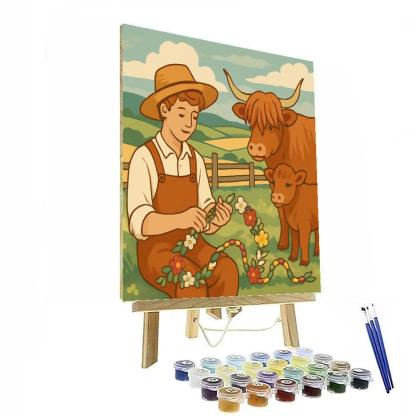Meadow Weaving With Cow Silhouettes paint by number
