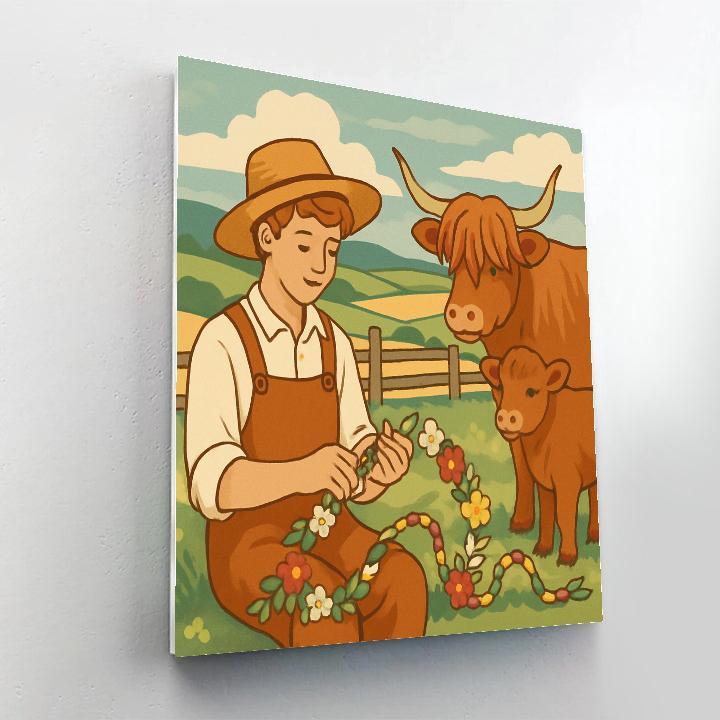 Meadow Weaving With Cow Silhouettes paint by number