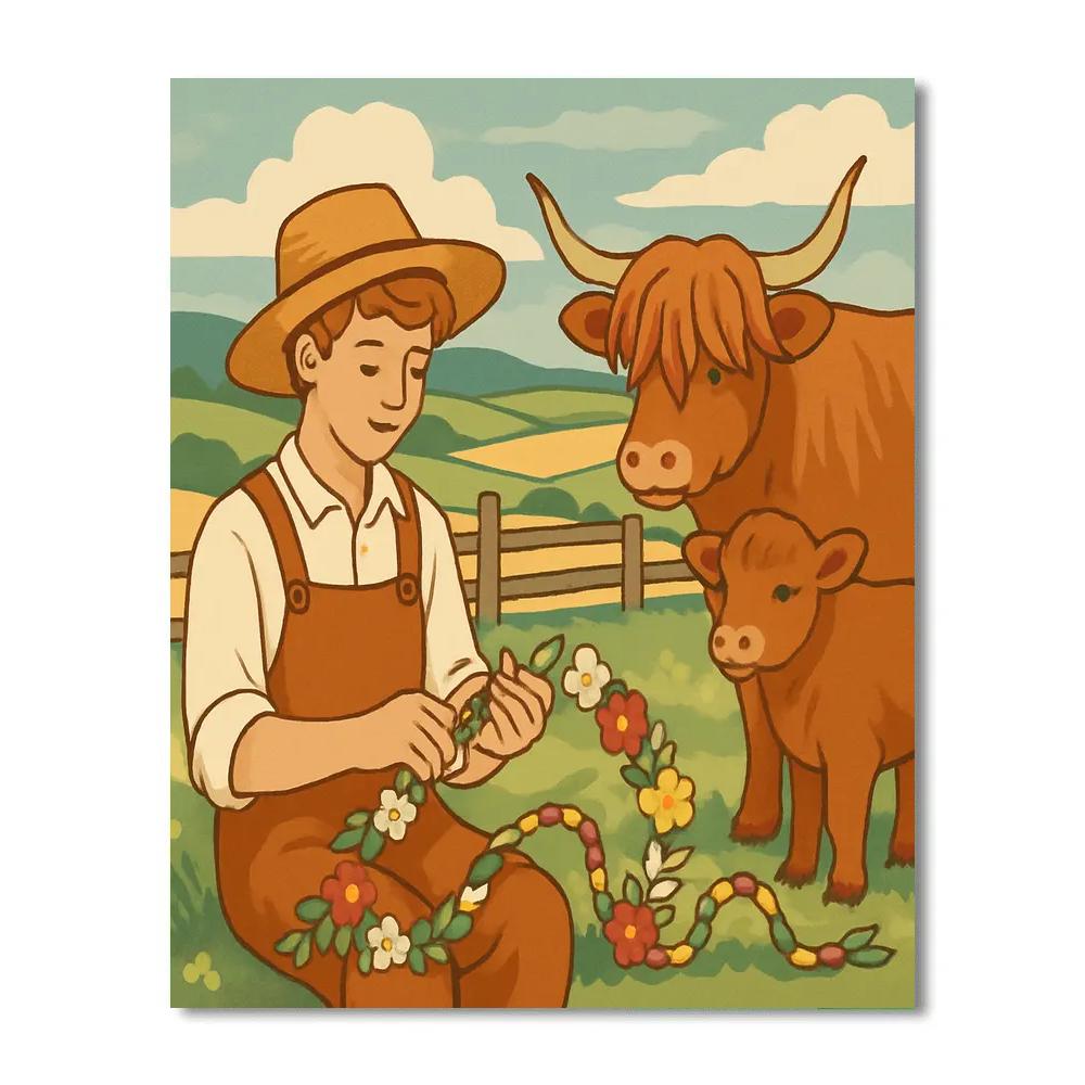 Meadow Weaving With Cow Silhouettes paint by number