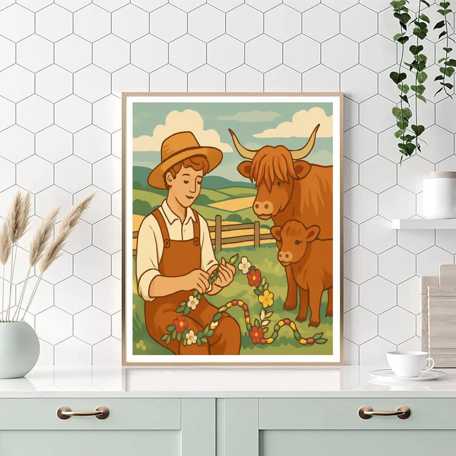 Meadow Weaving With Cow Silhouettes paint by number