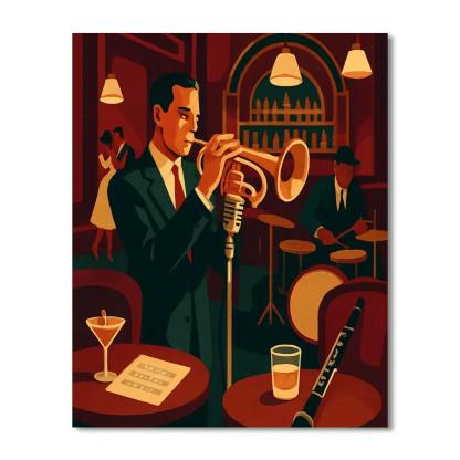 Brass And Velvet Club Scene With Jazz paint by number