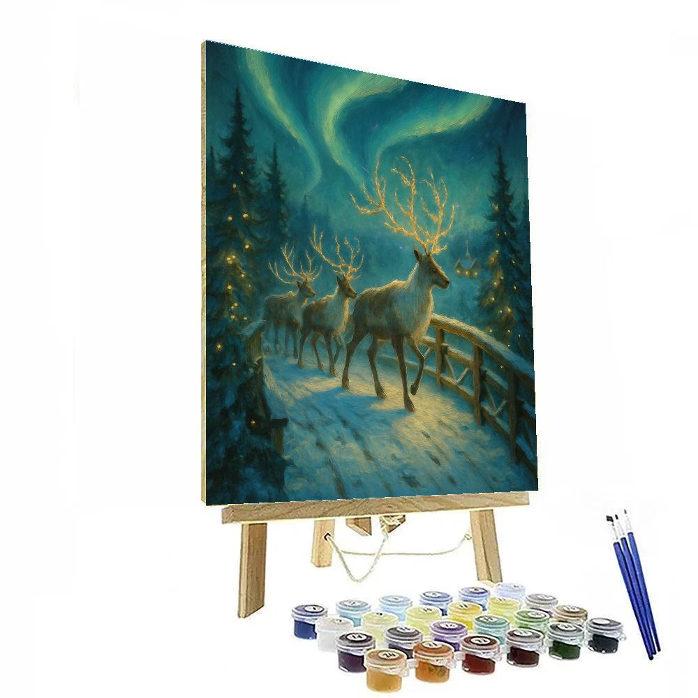 Aurora Reindeer Crossing The Pine Bridge Paint by numbers kits