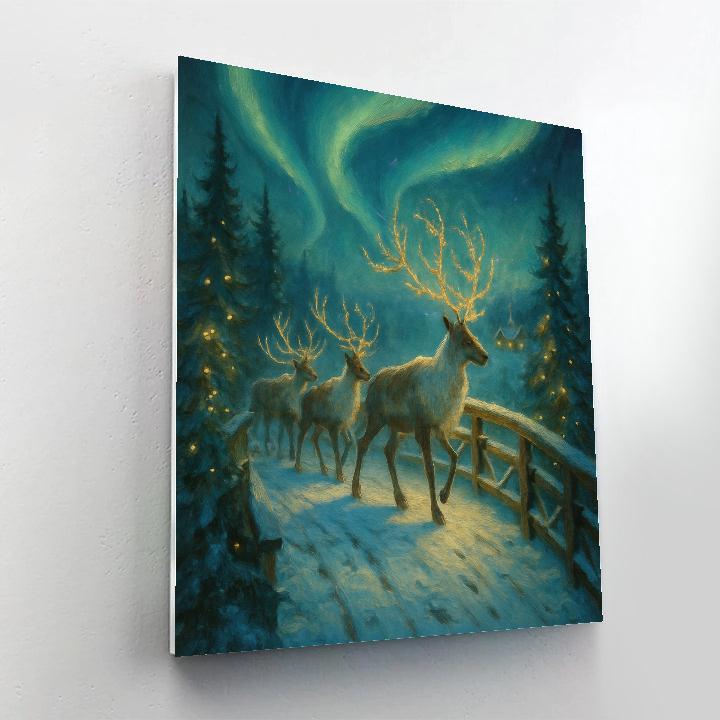 Aurora Reindeer Crossing The Pine Bridge Paint by numbers kits