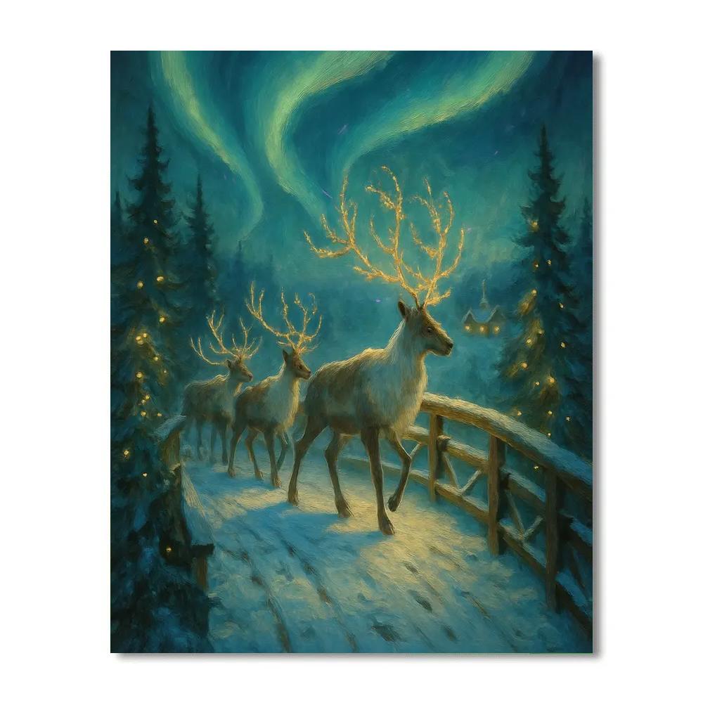 Aurora Reindeer Crossing The Pine Bridge Paint by numbers kits
