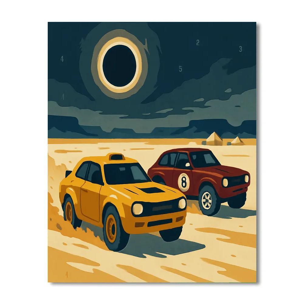 Desert Eclipse Rally With Cars paint by number
