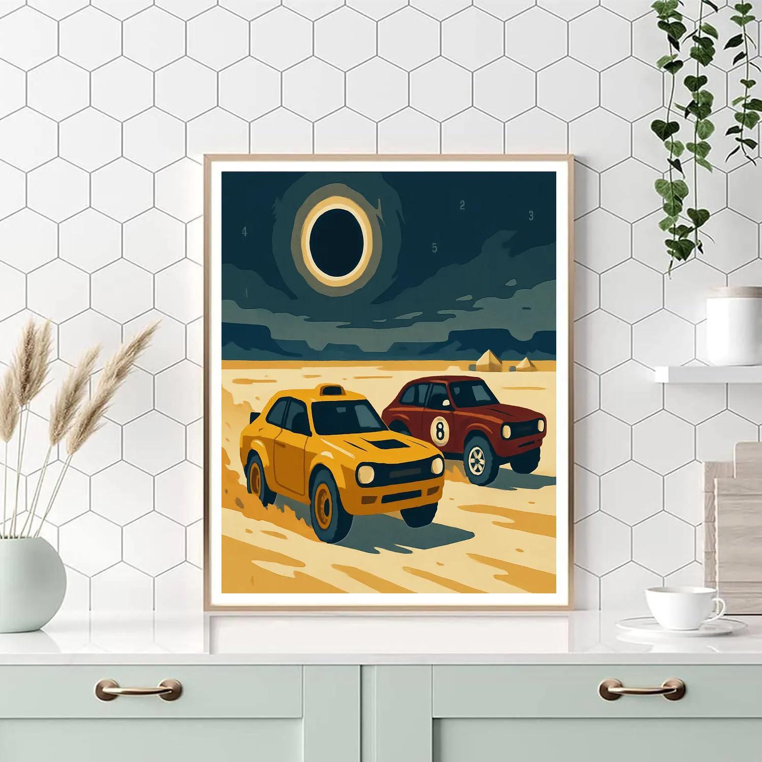 Desert Eclipse Rally With Cars paint by number