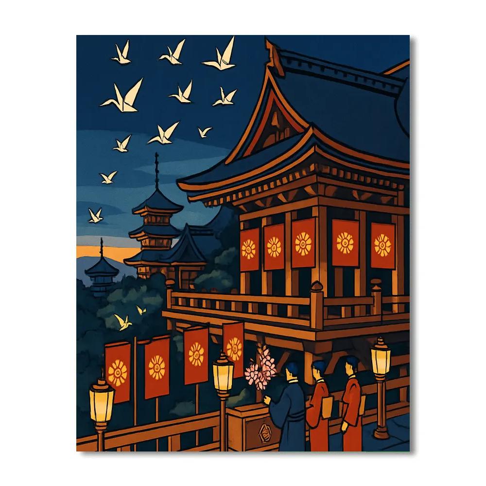 Kiyomizu Dera Terrace With National Chrysanthemum Banners paint by numbers