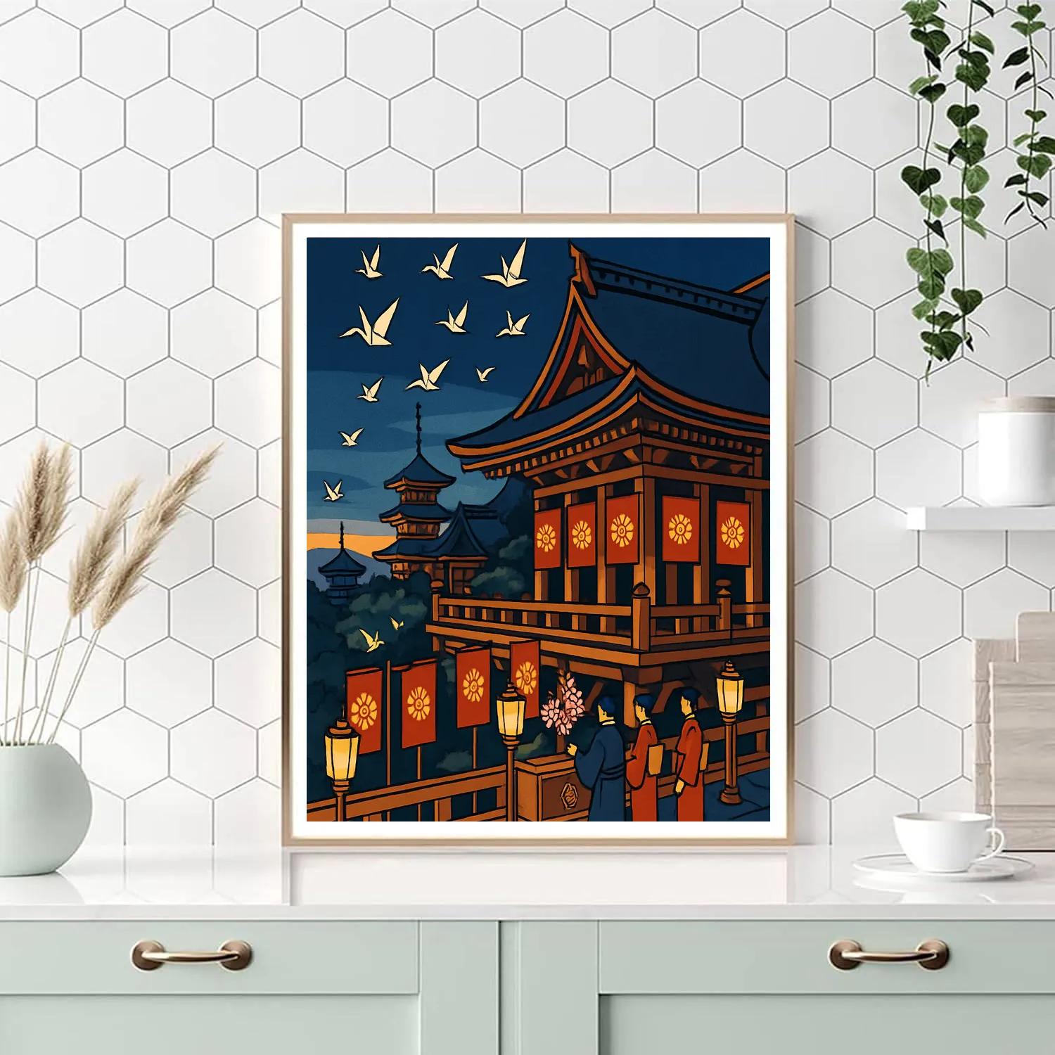 Kiyomizu Dera Terrace With National Chrysanthemum Banners paint by numbers