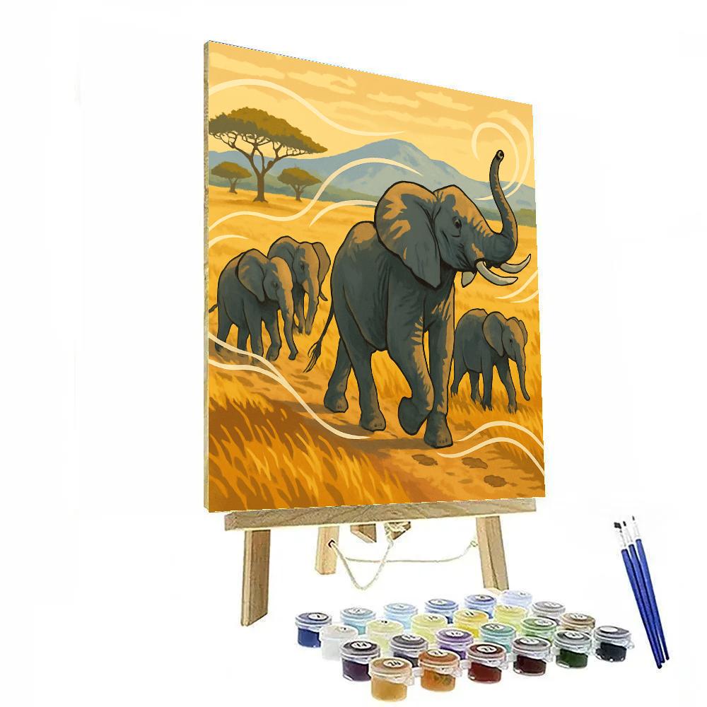 Savannah Wind Map With Elephant Paint by numbers kits