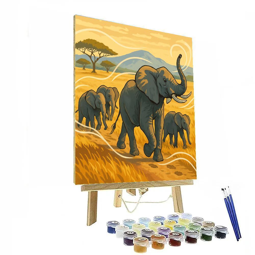 Savannah Wind Map With Elephant Paint by numbers kits