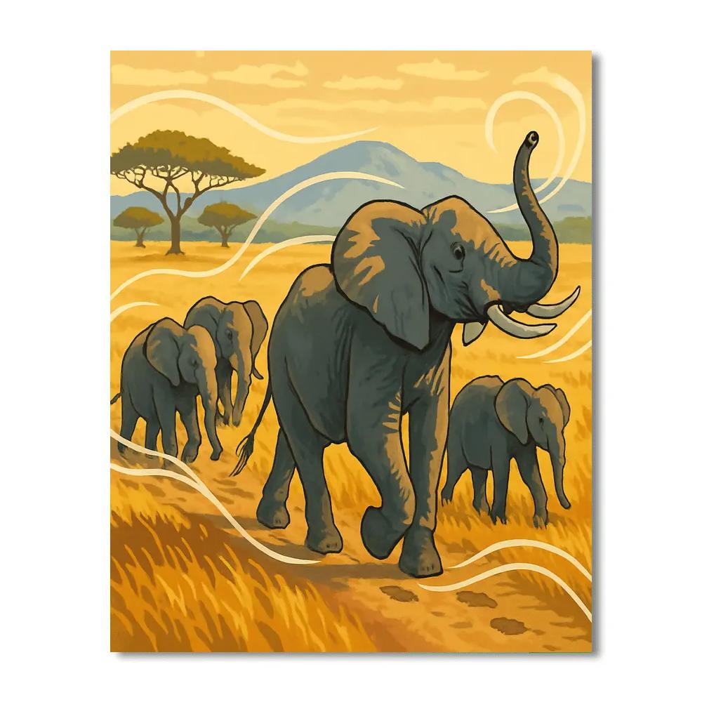 Savannah Wind Map With Elephant Paint by numbers kits