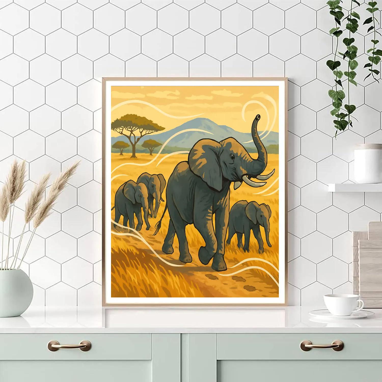Savannah Wind Map With Elephant Paint by numbers kits