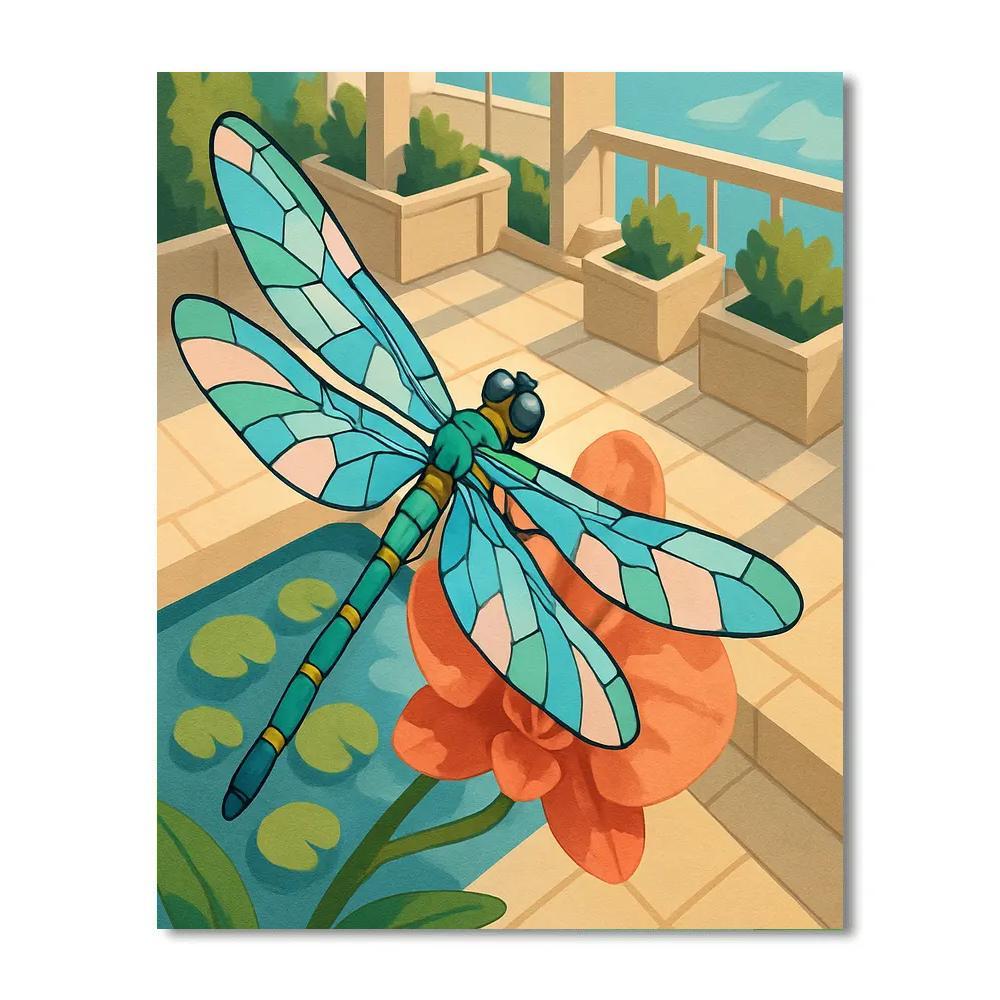 Orchid Terrace With Dragonfly Light paint by number