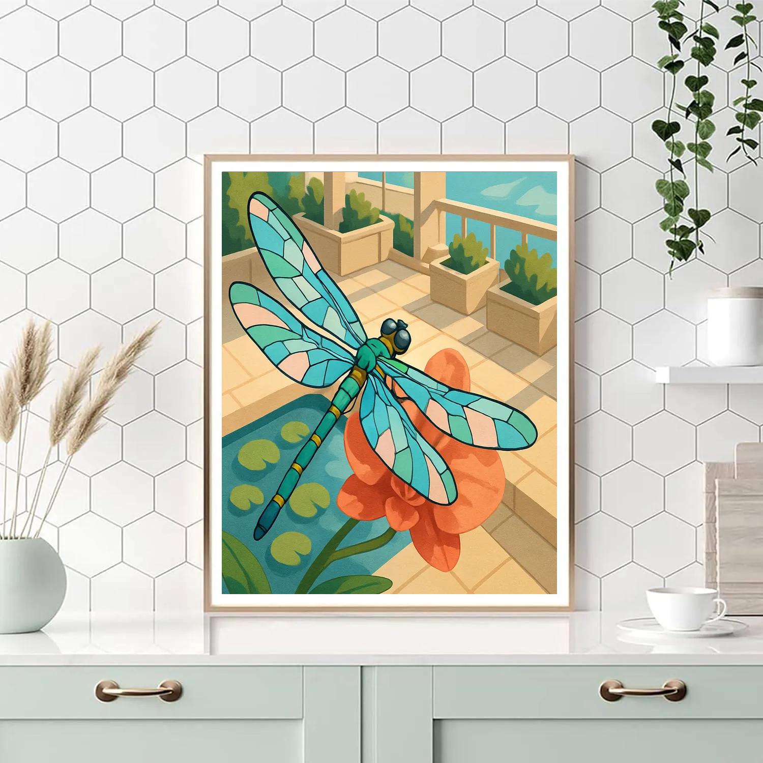 Orchid Terrace With Dragonfly Light paint by number