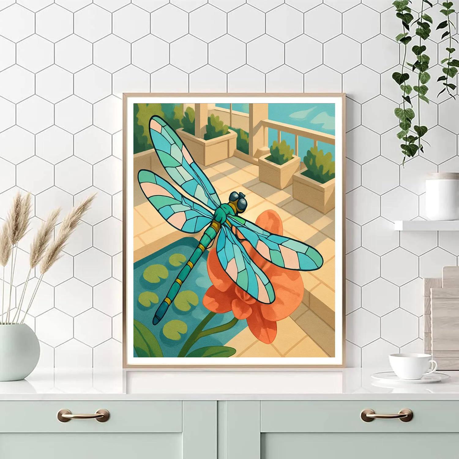 Orchid Terrace With Dragonfly Light paint by number