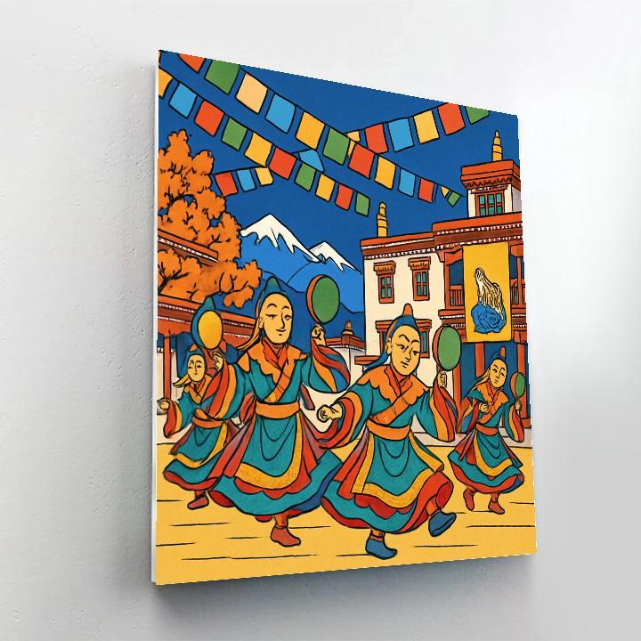 Hemis Masked Dance With India Prayer Flags painting number kit