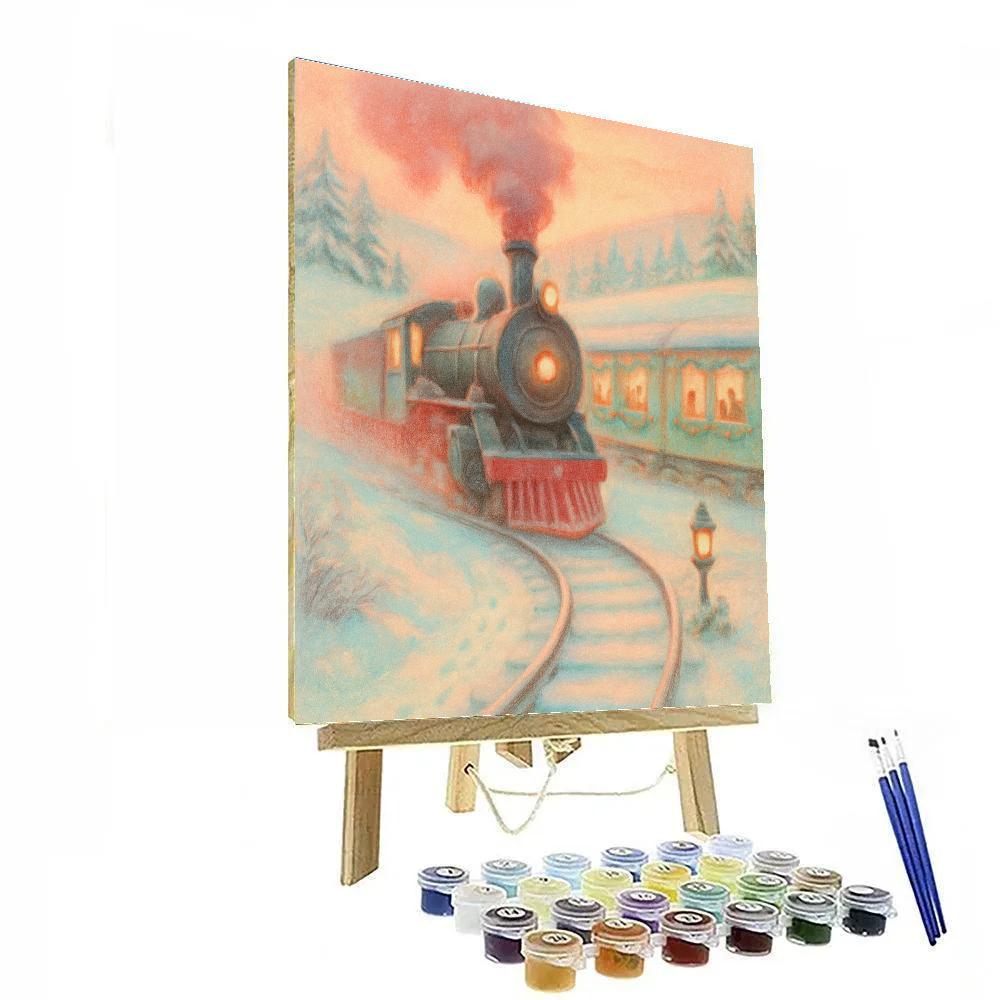 Cozy Train Through Peppermint Snowfields Painting by numbers kit
