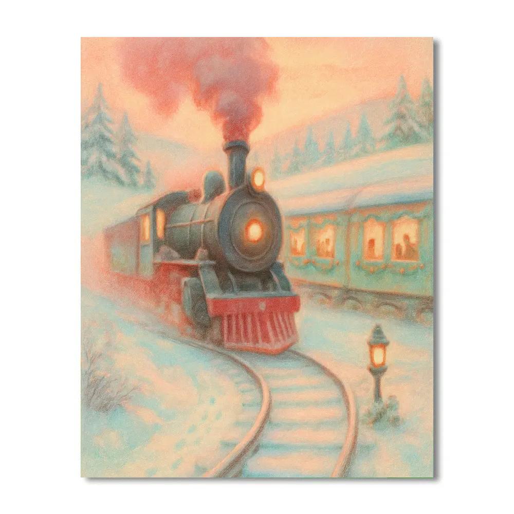 Cozy Train Through Peppermint Snowfields Painting by numbers kit