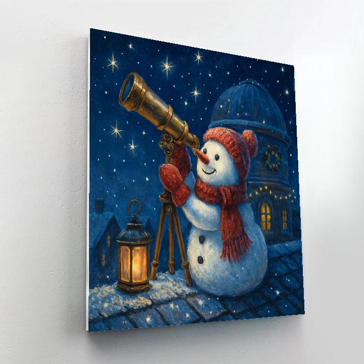 Snowman Astronomer On A Rooftop Observatory Paint by numbers kits