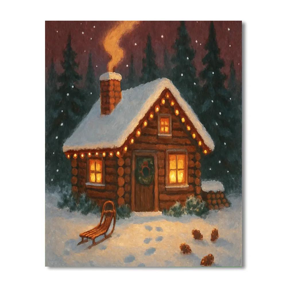 Forest Cabin With Cinnamon Smoke And Bell Lights DIY paint by numbers