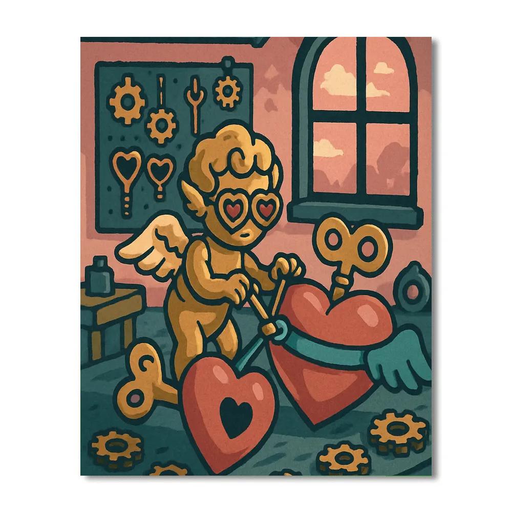 Valentines Day Clockwork Cupid Workshop Numbered painting kits