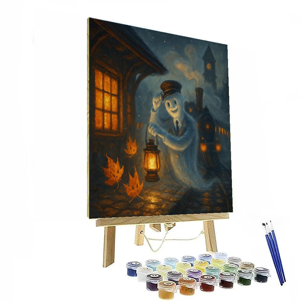 The Cozy Haunted Train Station At Pumpkin Hollow painting number kit