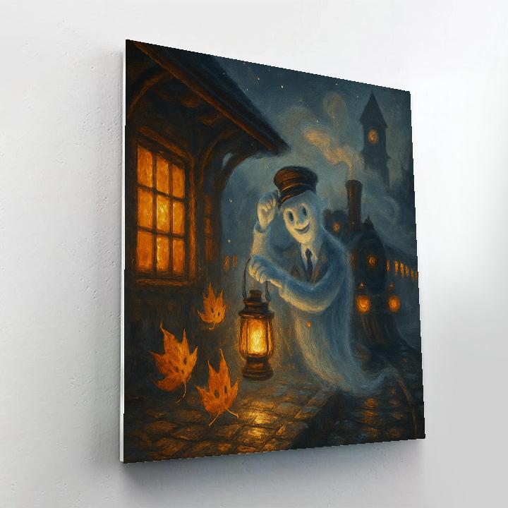 The Cozy Haunted Train Station At Pumpkin Hollow painting number kit