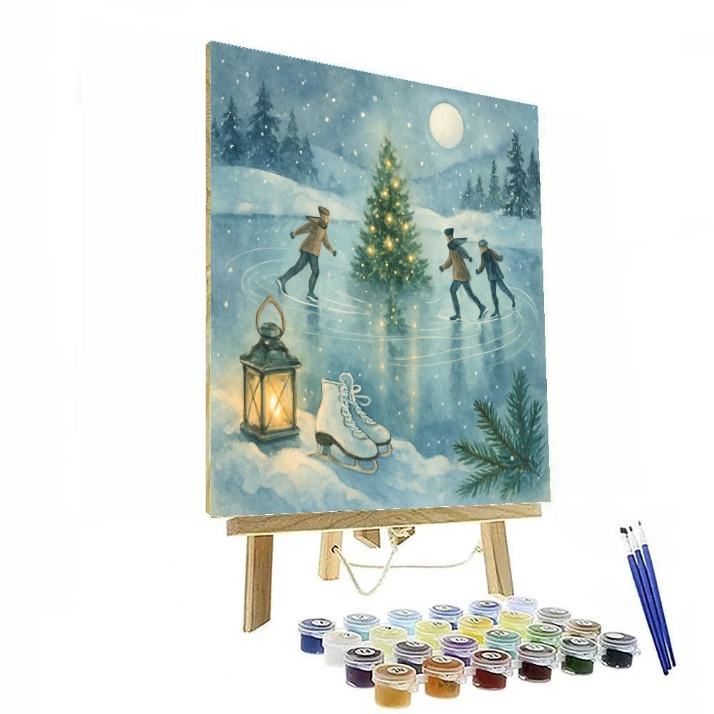 Moonlit Ice Skaters On A Mirror Lake paint by number