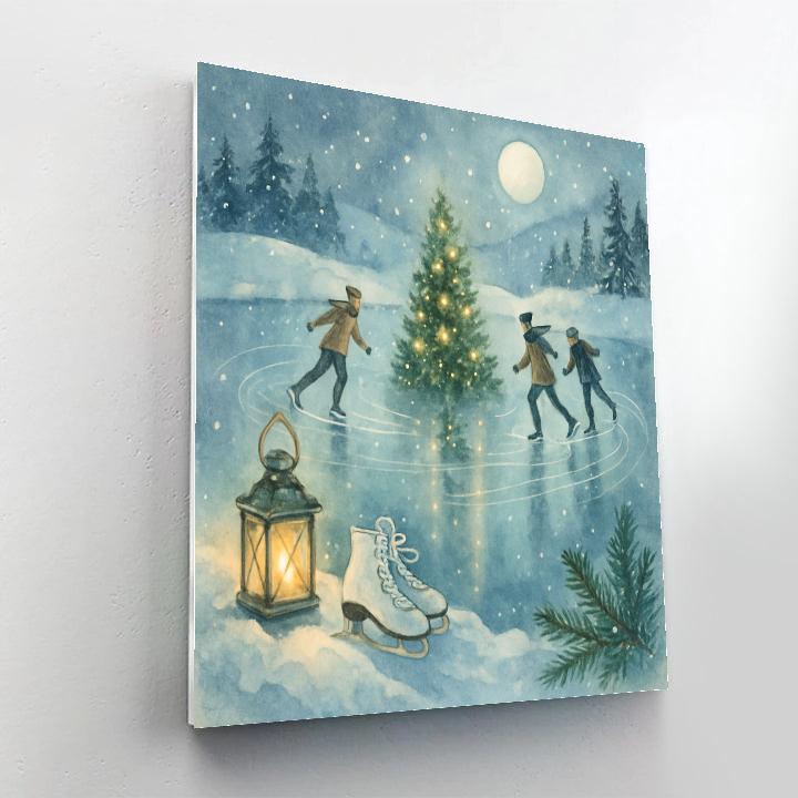 Moonlit Ice Skaters On A Mirror Lake paint by number