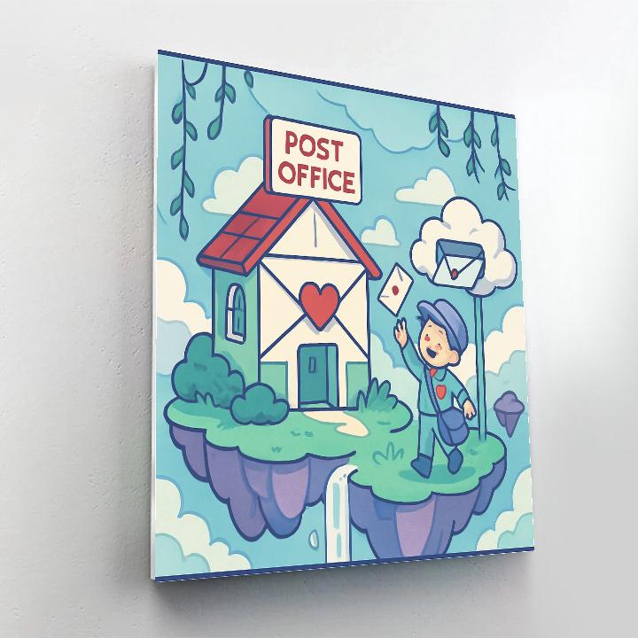 A Valentines Day Post Office On A Floating Island Paint by numbers art