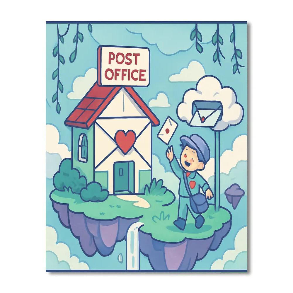 A Valentines Day Post Office On A Floating Island Paint by numbers art