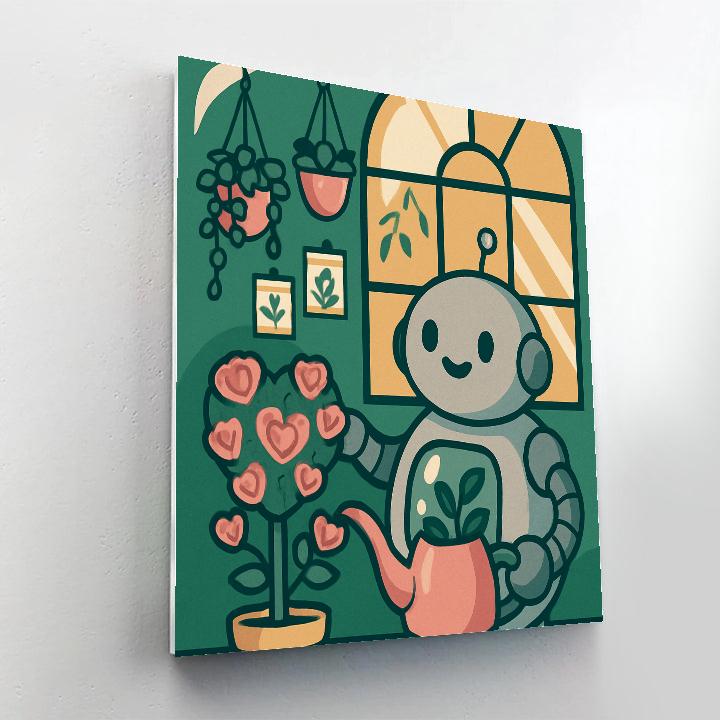 Valentines Day Robot Gardener In A Heart Greenhouse Painting by numbers kit