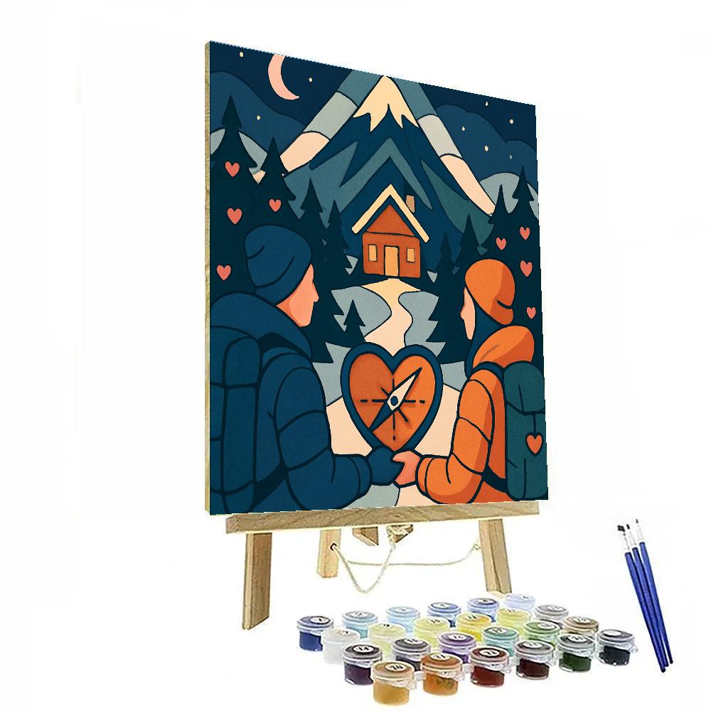 Valentines Day Mountain Hike With Heart Compass paint by color