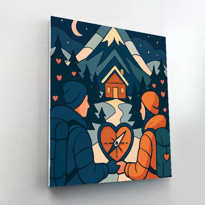 Valentines Day Mountain Hike With Heart Compass paint by color