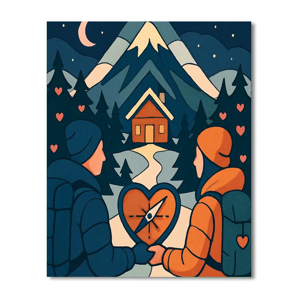 Valentines Day Mountain Hike With Heart Compass paint by color