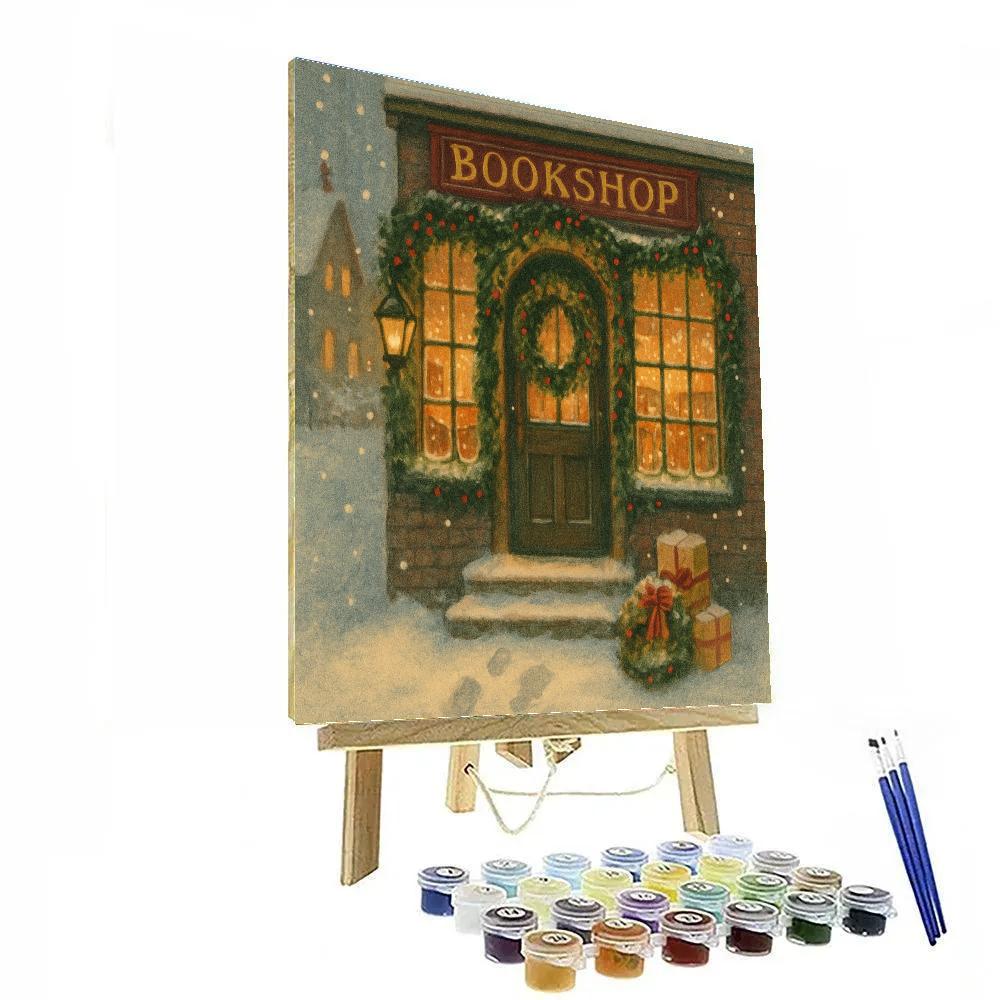 Snowy Bookshop With Garland Arches Painting by numbers kit