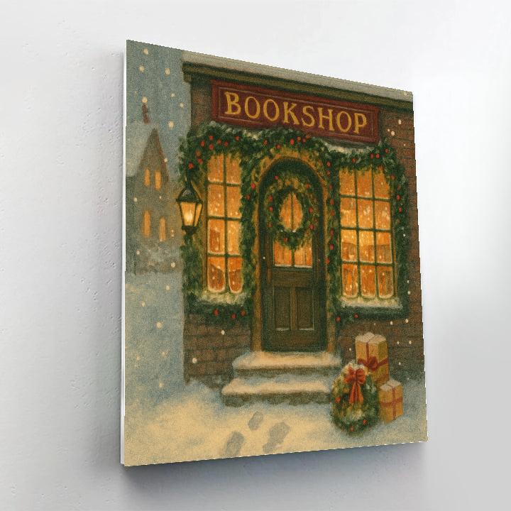 Snowy Bookshop With Garland Arches Painting by numbers kit