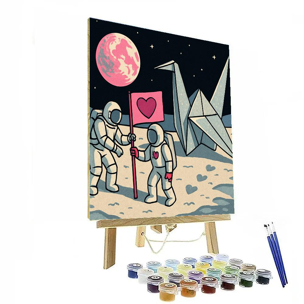 Valentines Day Origami Crane Moon Landing painting number kit