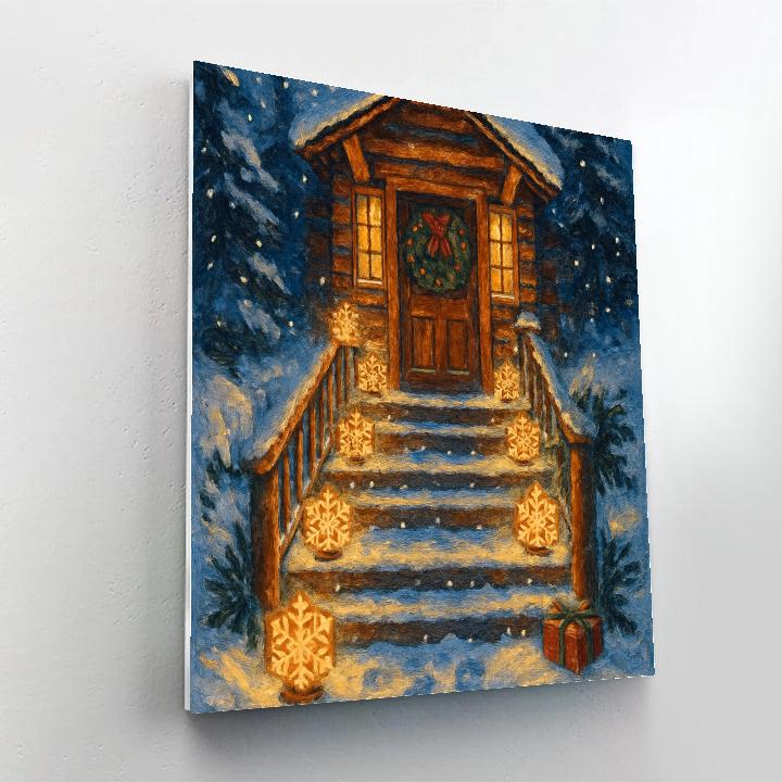 Mountain Lodge Stairway Of Lantern Snowflakes paint by color