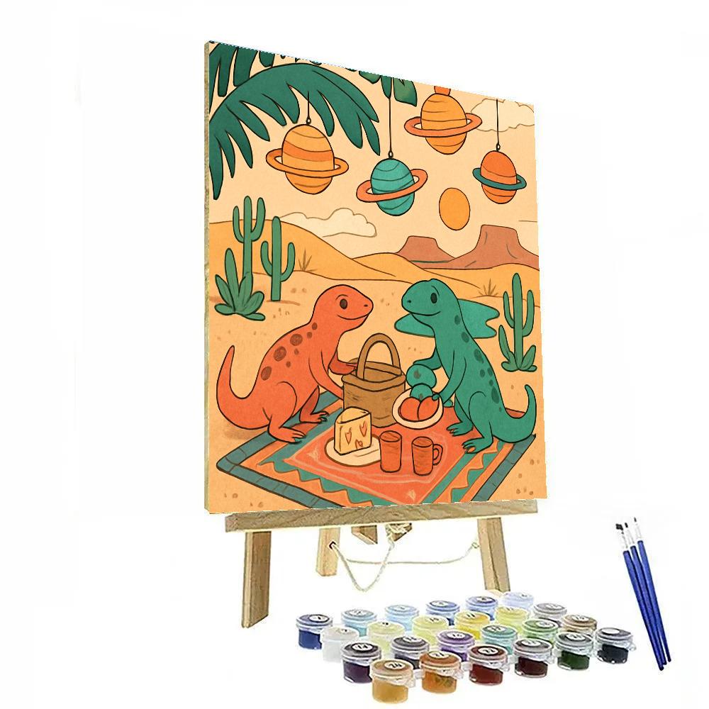 Valentines Day Desert Oasis Picnic With Paper Planets Paint by numbers art