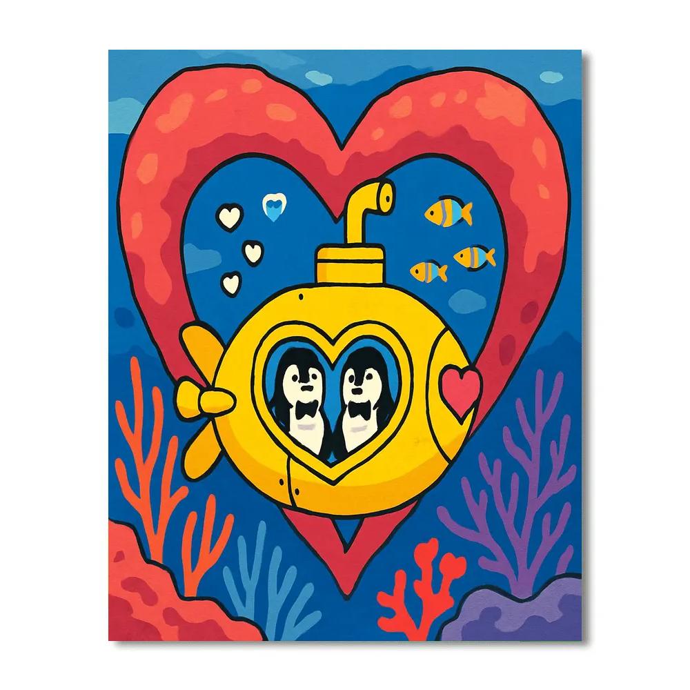 Valentines Day Submarine Date In A Coral Tunnel paint by color