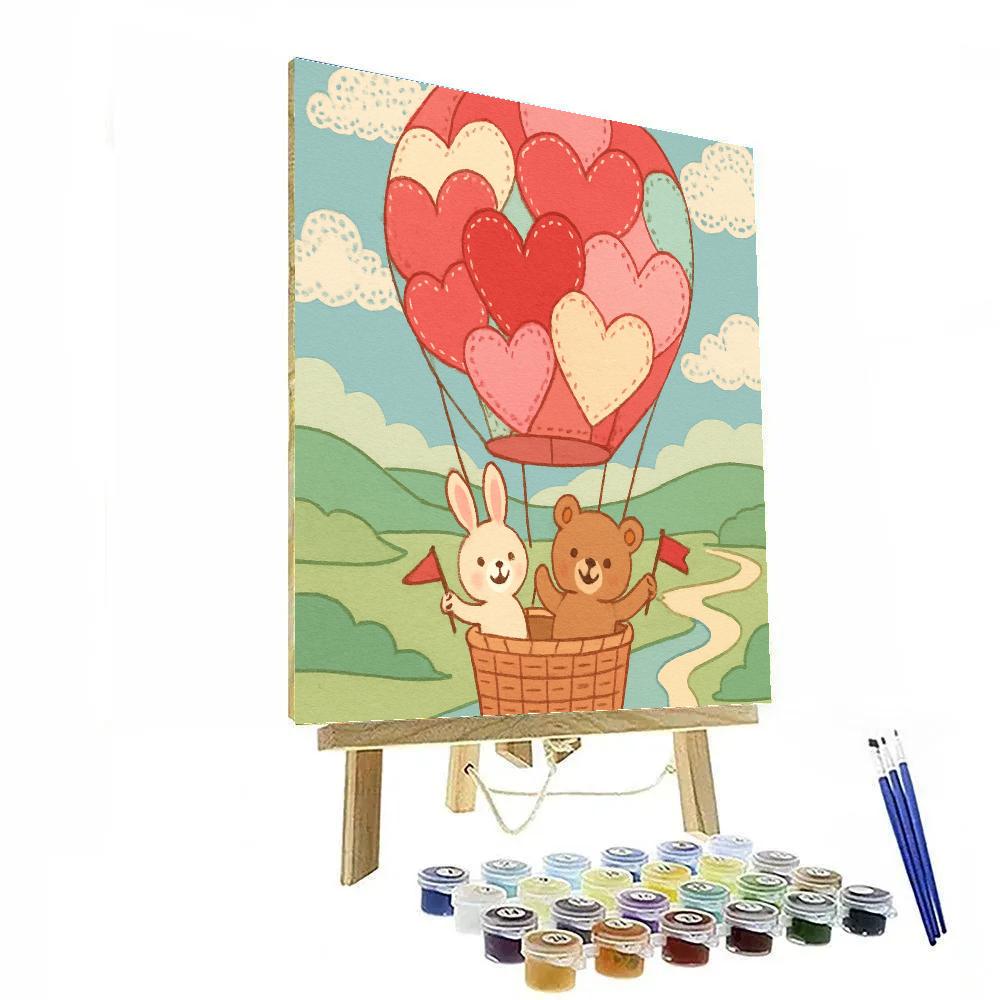 Valentines Day Hot Air Balloon Of Stitched Fabric Hearts paint by color