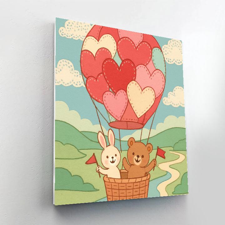 Valentines Day Hot Air Balloon Of Stitched Fabric Hearts paint by color