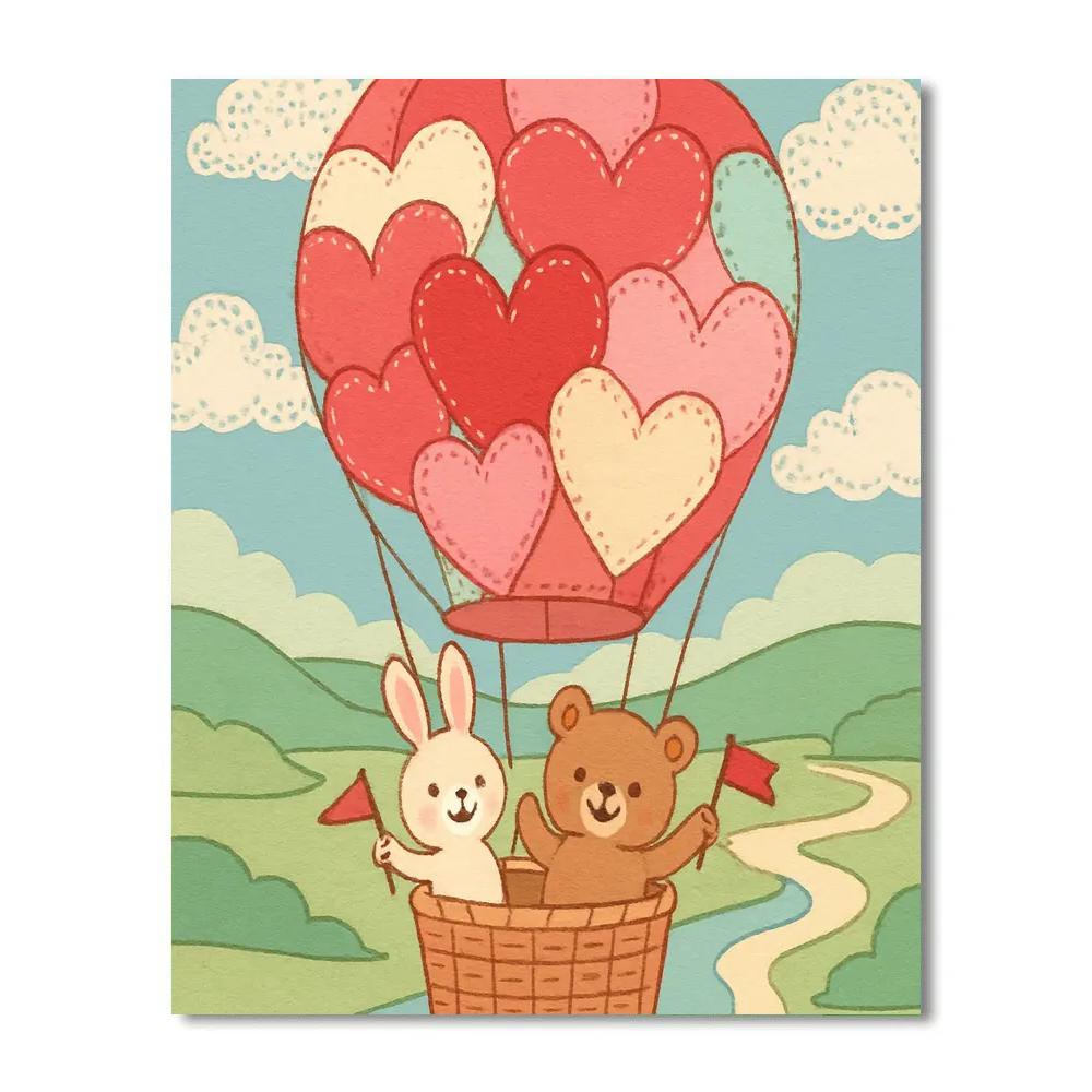 Valentines Day Hot Air Balloon Of Stitched Fabric Hearts paint by color